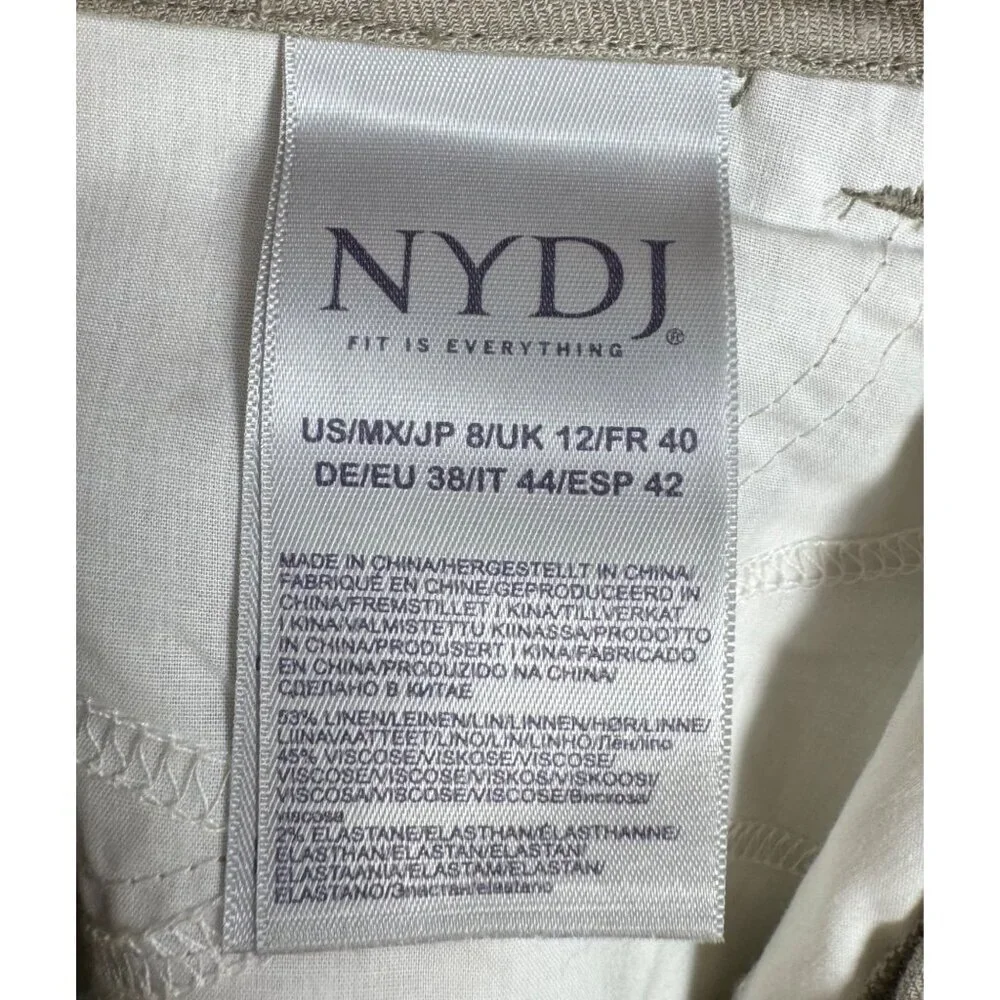 NYDJj Crop Wide Leg 90s Linen Blend Trouser Pants Mid-Rise Lift Tuck Sand‎ sz 8 - Picture 12 of 13